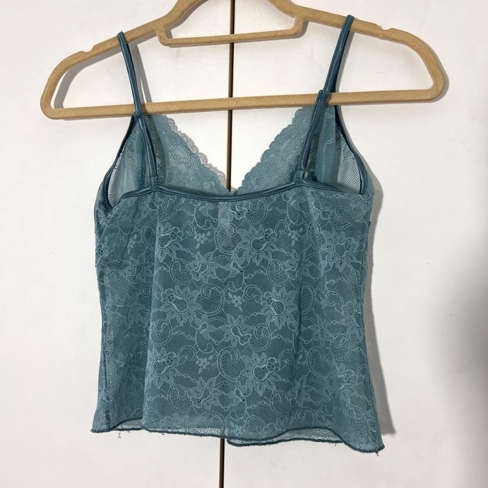 Victoria's Secret Baby Doll Lace Camisole Women M Teal Sheer Floral Fairy Y2K - Picture 2 of 7
